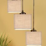 White Jute Square Cluster Hanging Lamp (10x10x27) Inches