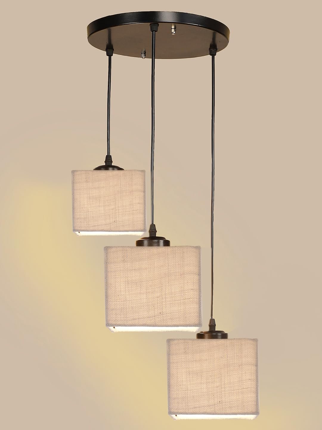 White Jute Square Cluster Hanging Lamp (10x10x27) Inches