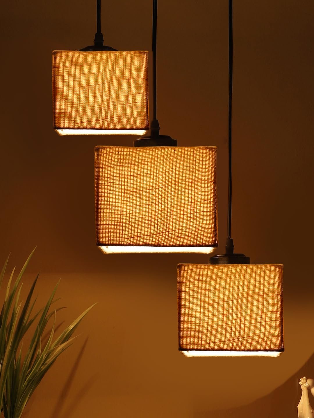 White Jute Square Cluster Hanging Lamp (10x10x27) Inches