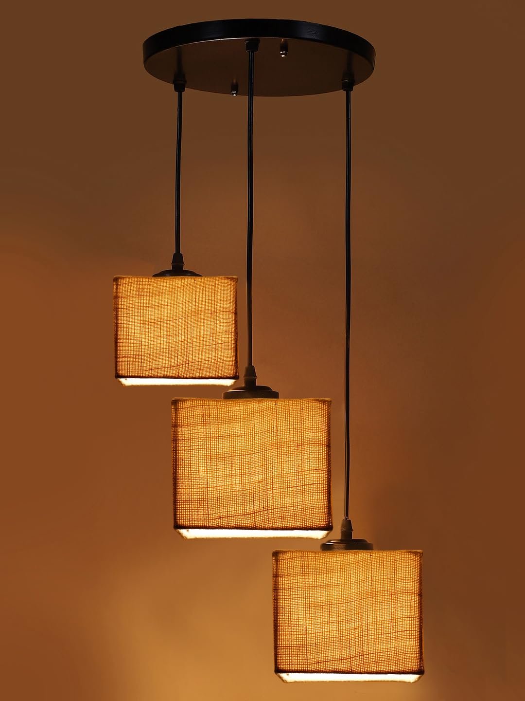 White Jute Square Cluster Hanging Lamp (10x10x27) Inches