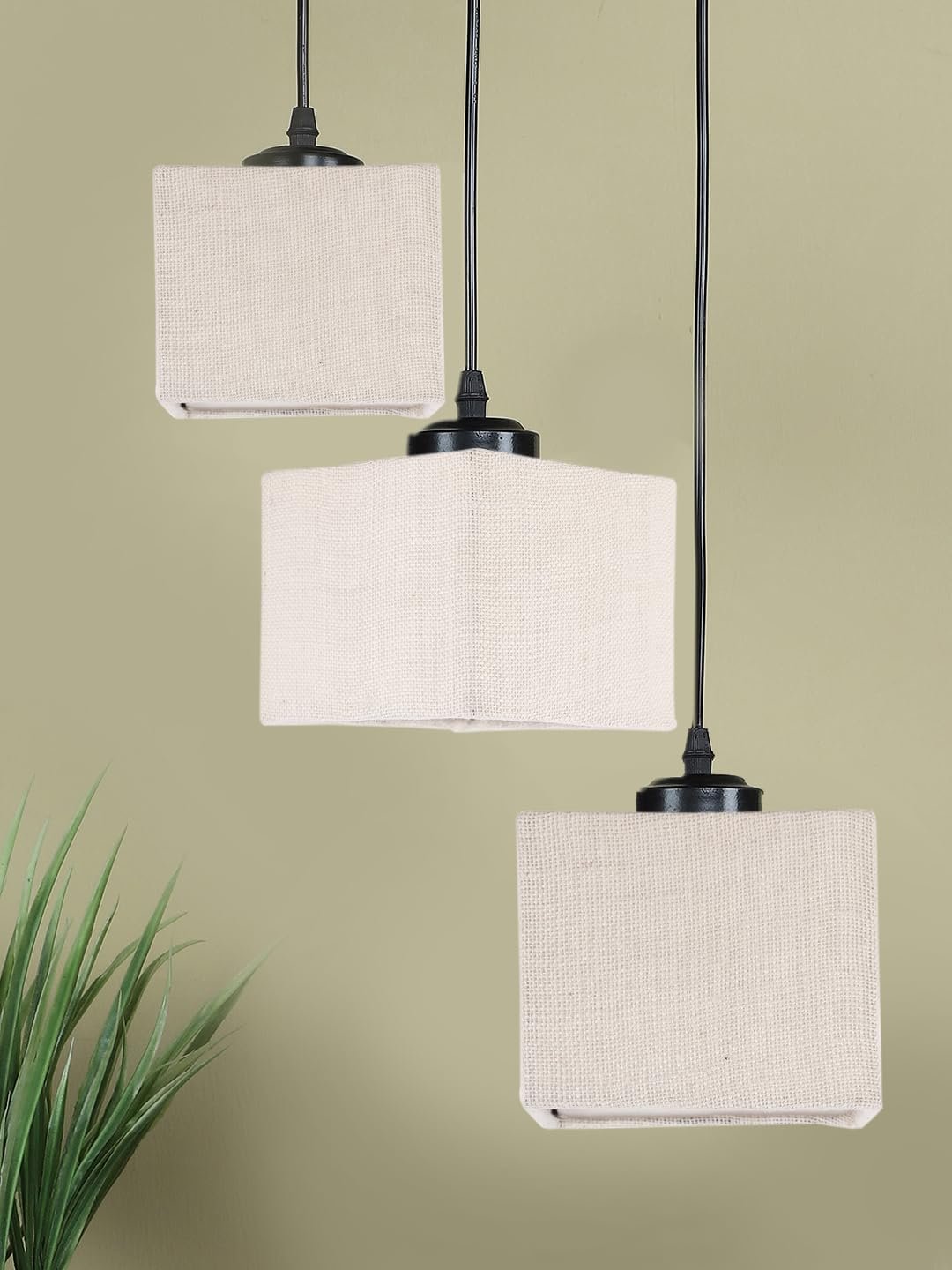 White Jute Square Cluster Hanging Lamp (10x10x27) Inches