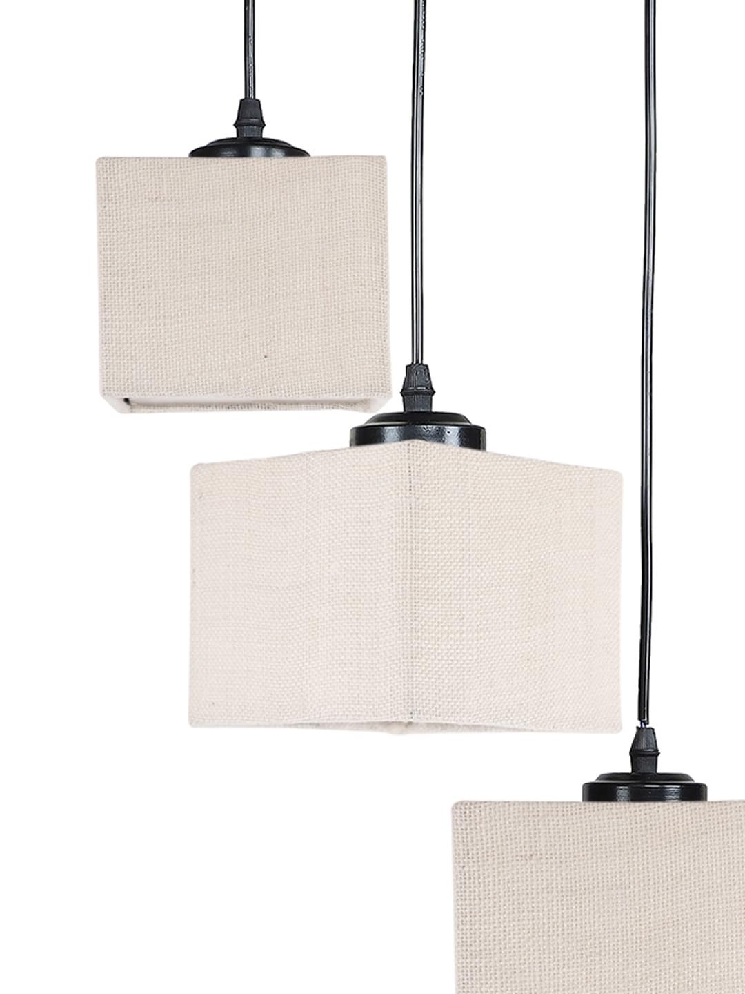 White Jute Square Cluster Hanging Lamp (10x10x27) Inches