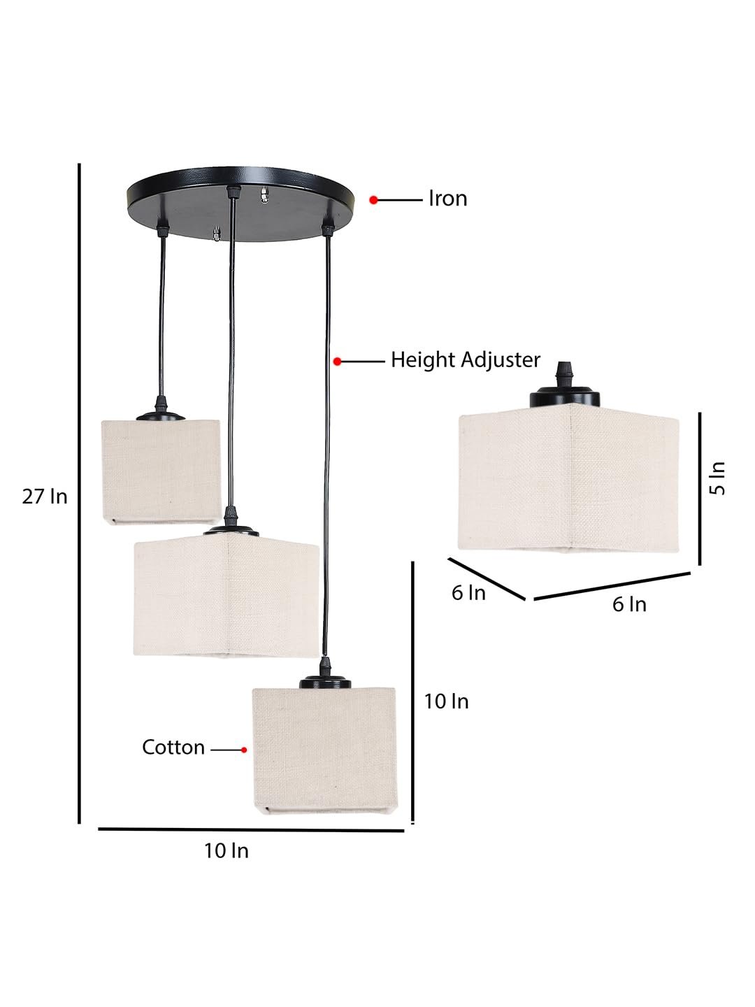 White Jute Square Cluster Hanging Lamp (10x10x27) Inches