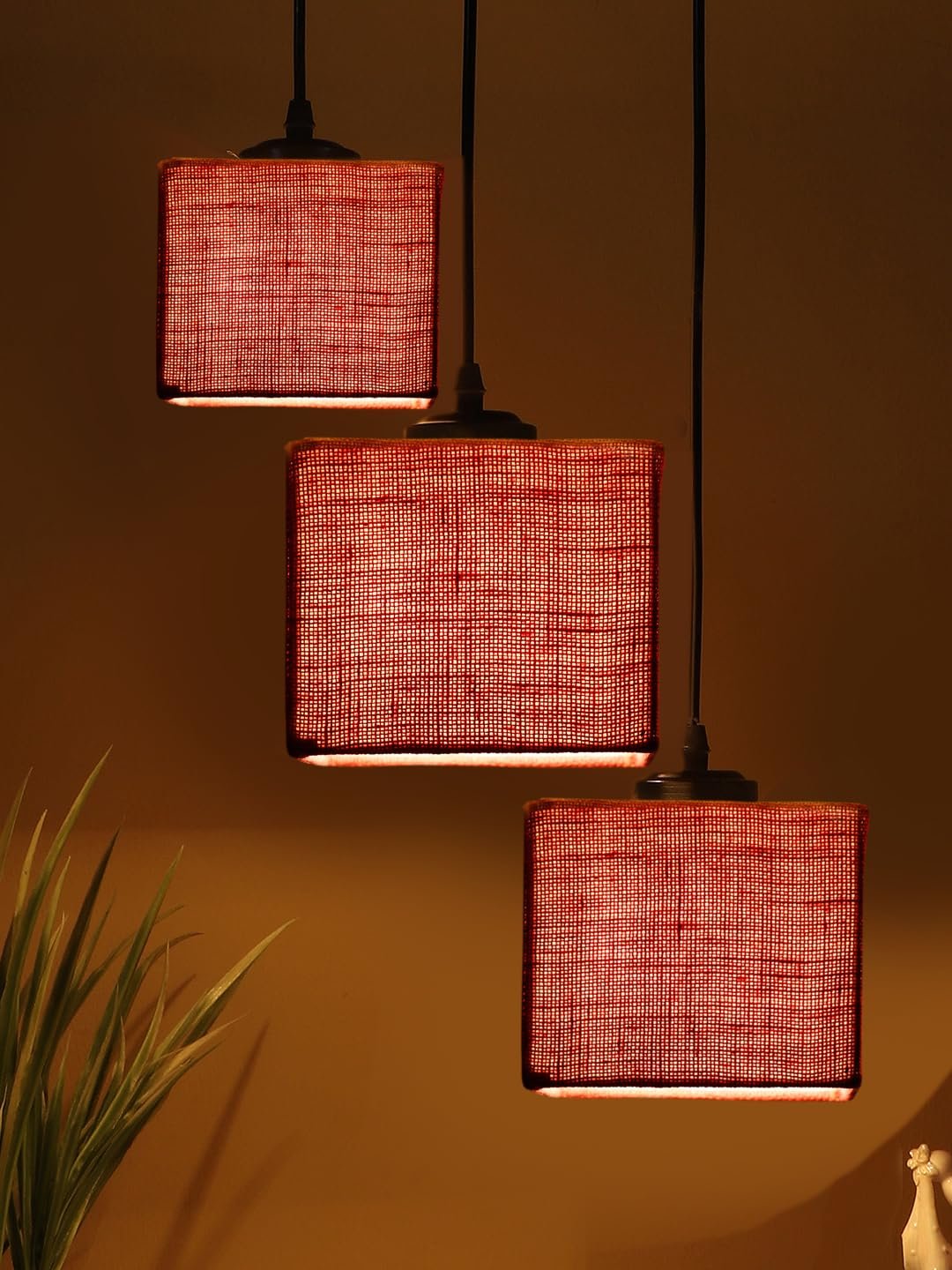 Pink Jute Square Cluster Hanging Lamp (10x10x27) Inches