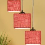 Pink Jute Square Cluster Hanging Lamp (10x10x27) Inches