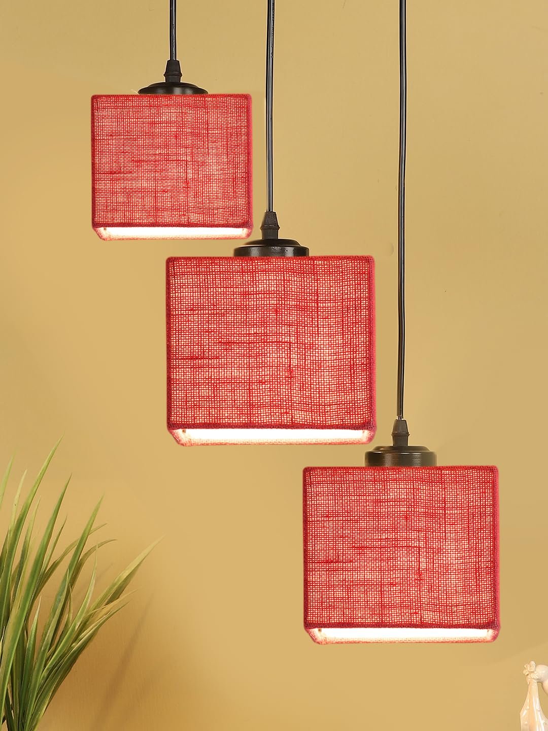 Pink Jute Square Cluster Hanging Lamp (10x10x27) Inches