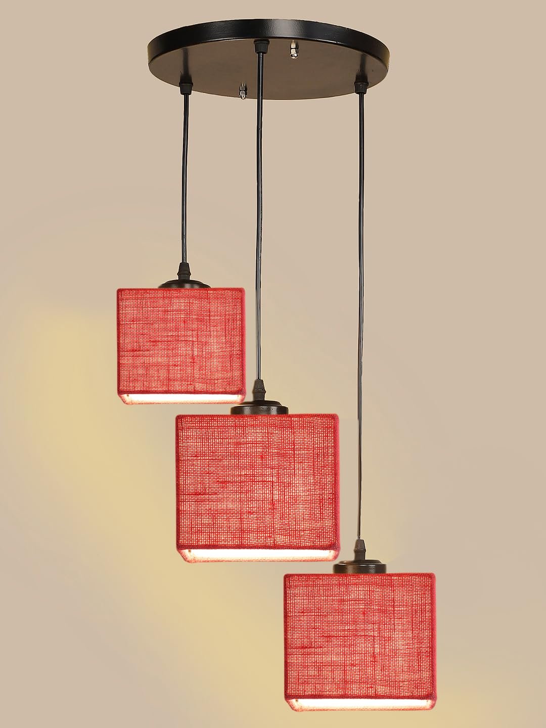 Pink Jute Square Cluster Hanging Lamp (10x10x27) Inches