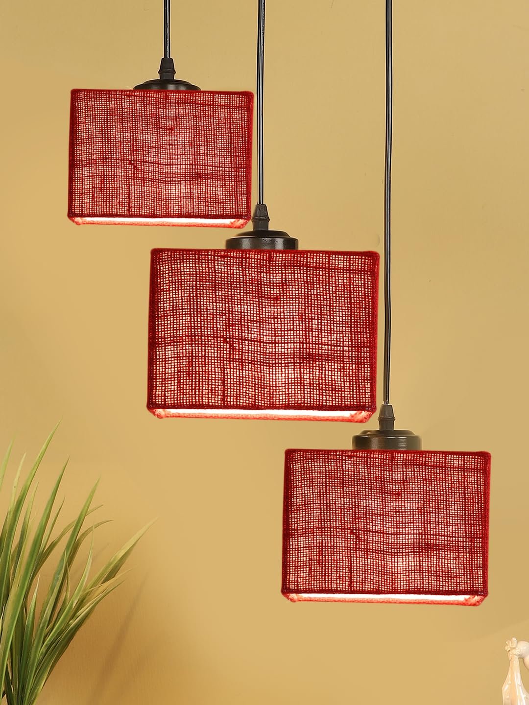Maroon Jute Square Cluster Hanging Lamp (10x10x27) Inches