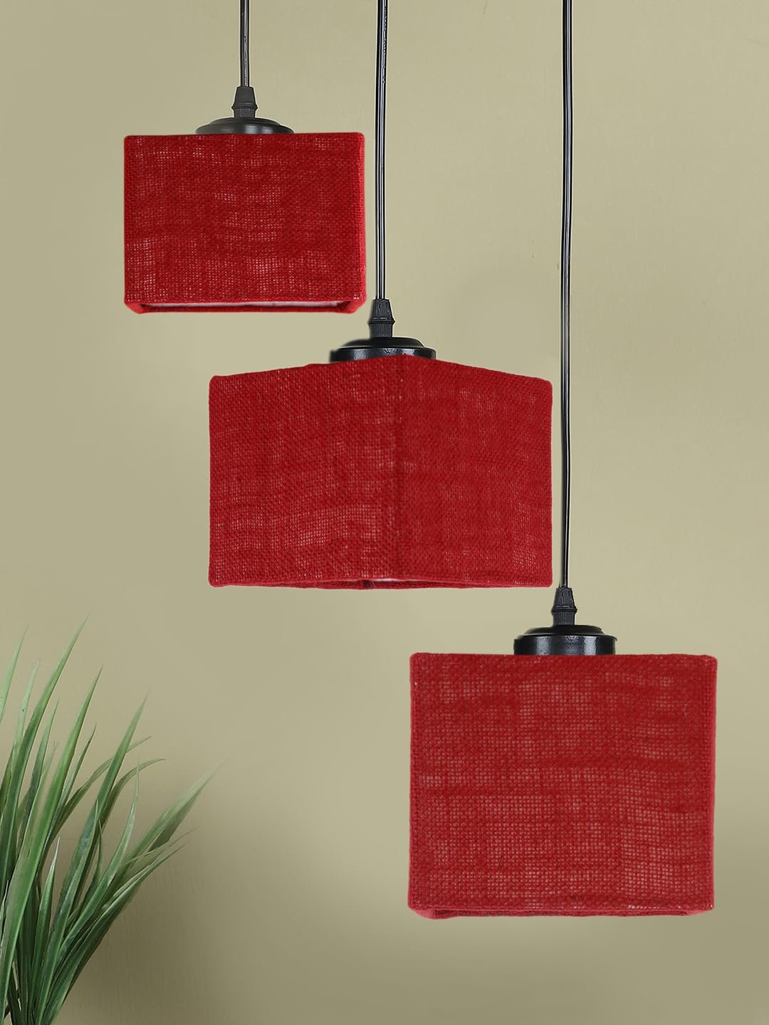 Maroon Jute Square Cluster Hanging Lamp (10x10x27) Inches