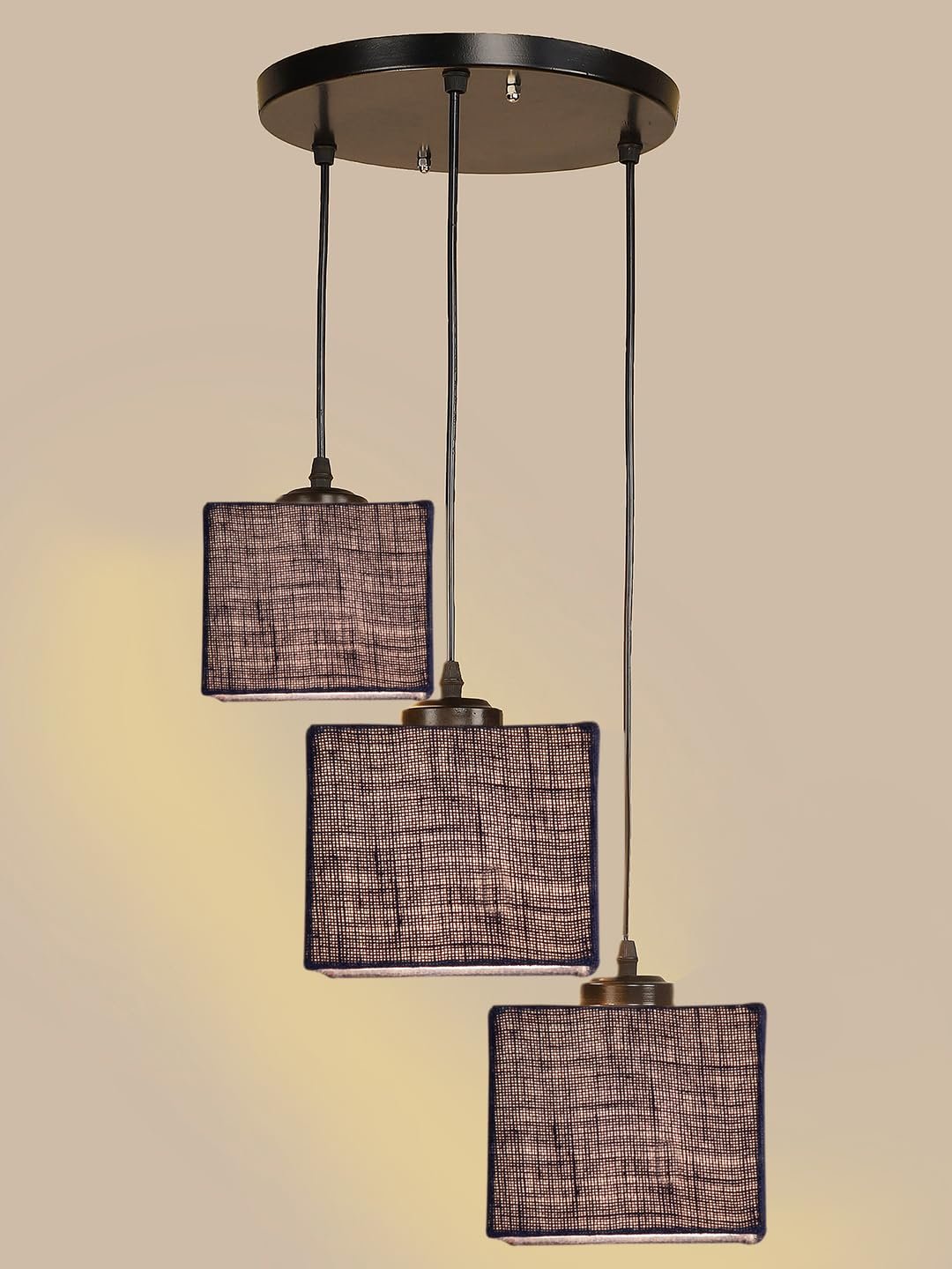 Blue Jute Square Cluster Hanging Lamp (10x10x27) Inches