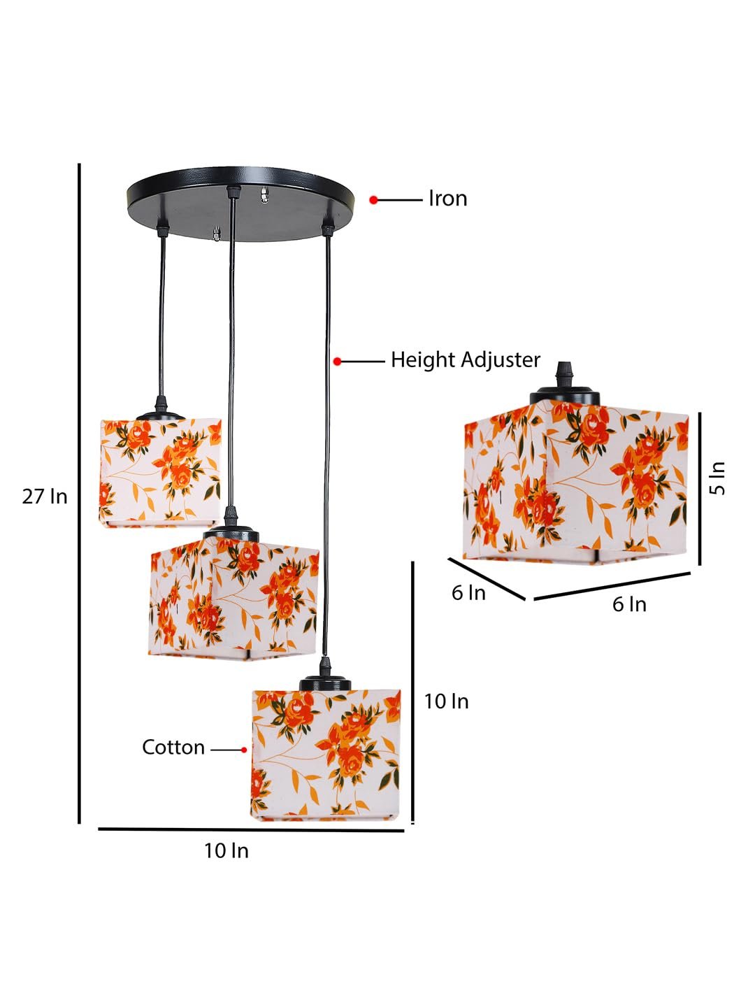 Multicolor Cotton Square Cluster Hanging Lamp (10x10x27) Inches-l