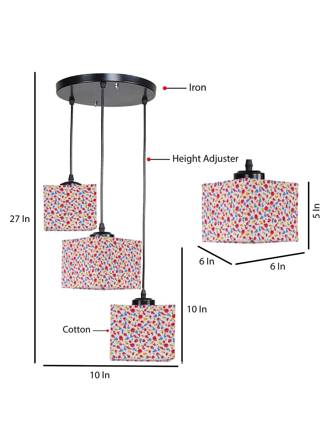 Multicolor Cotton Square Cluster Hanging Lamp (10x10x27) Inches-m