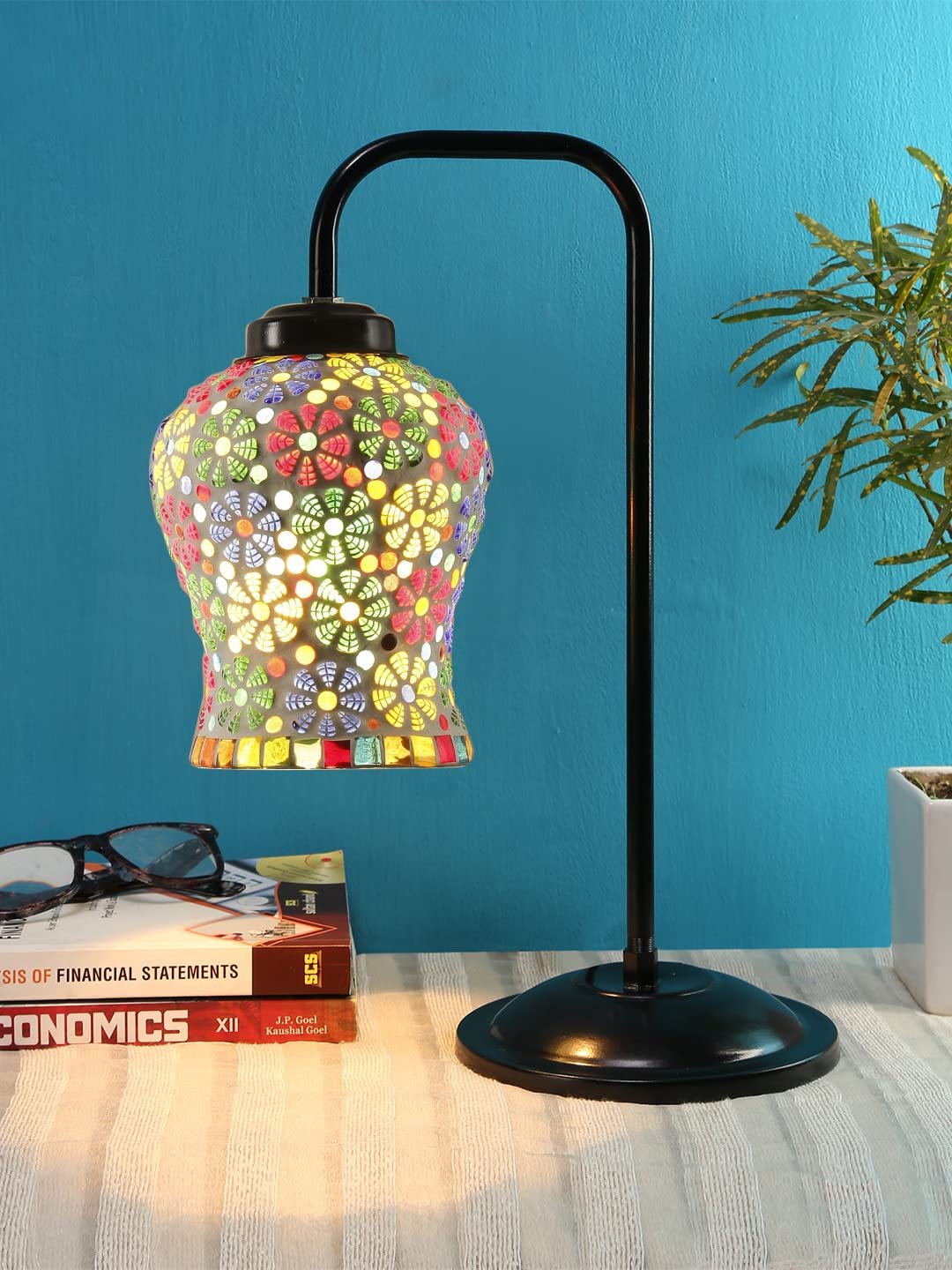 Multi Color Mosaic Glass Iron Table Lamp (GLASS01)