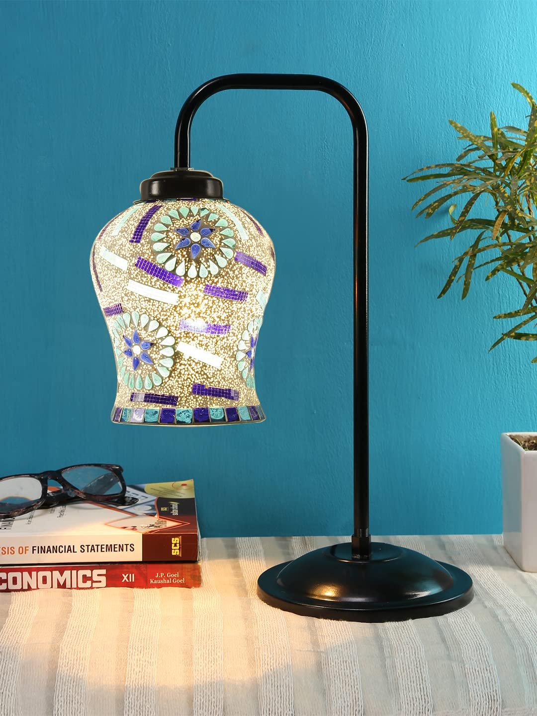 Multi Color Mosaic Glass Iron Table Lamp (GLASS02)