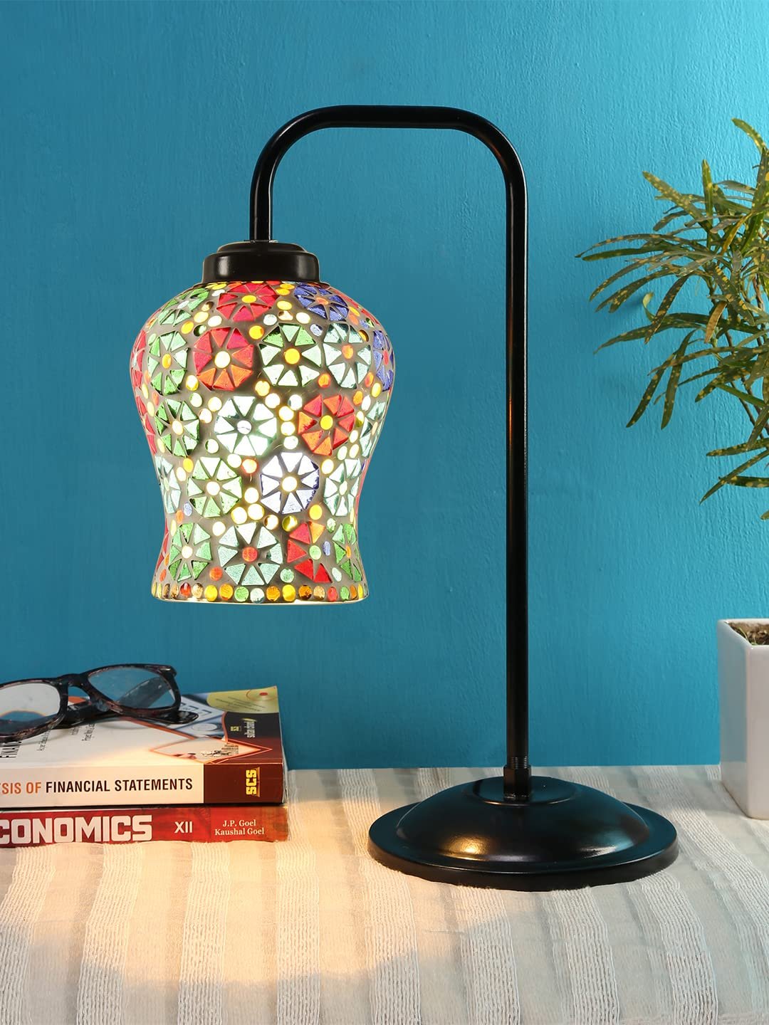 Multi Color Mosaic Glass Iron Table Lamp (GLASS08)