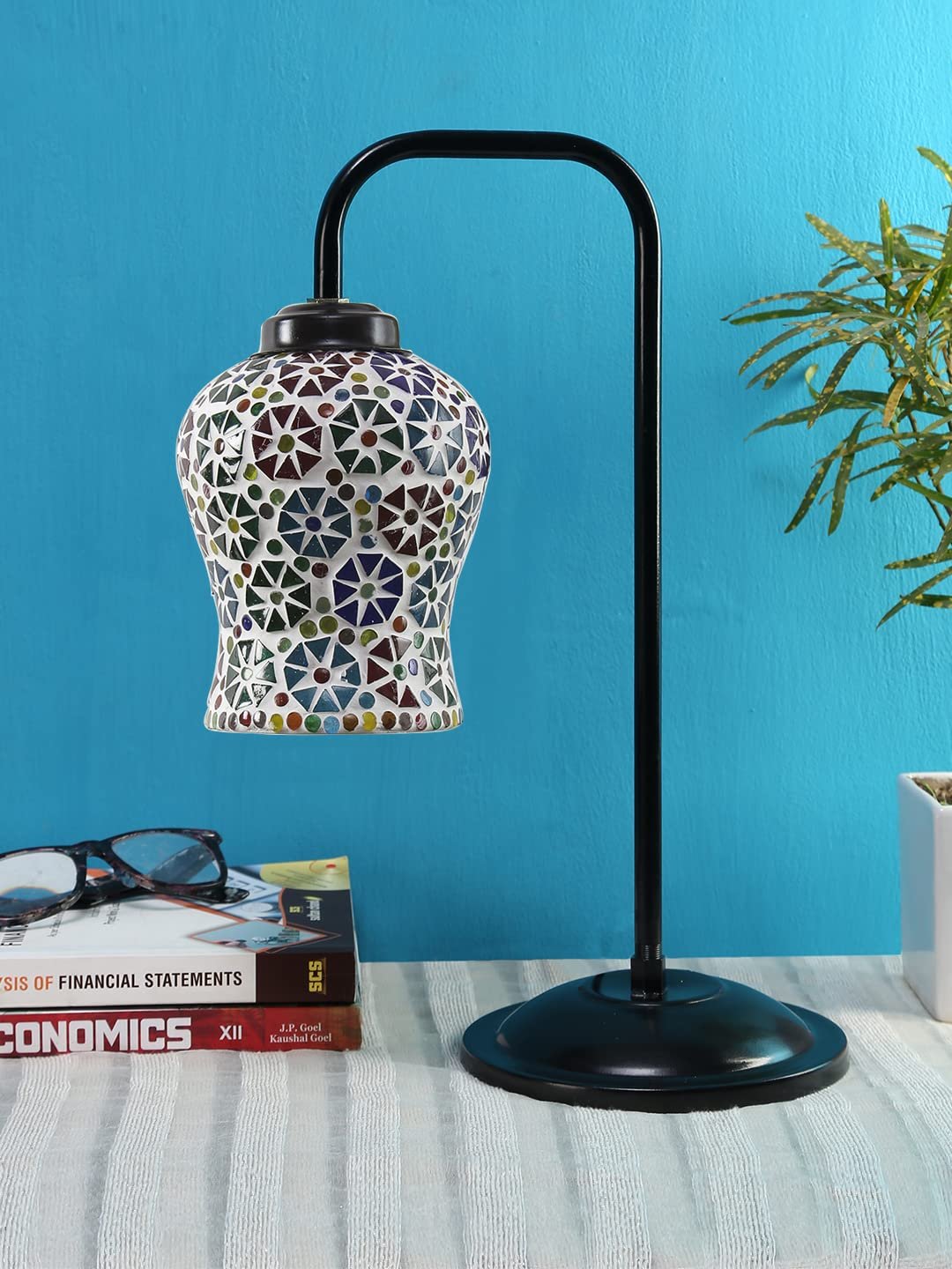 Multi Color Mosaic Glass Iron Table Lamp (GLASS08)
