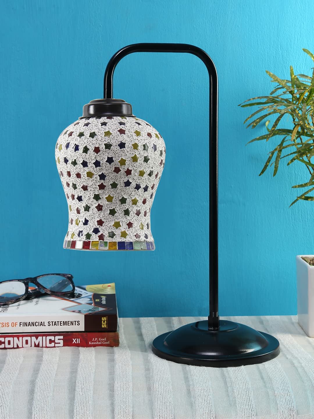 Multi Color Mosaic Glass Iron Table Lamp (GLASS010)