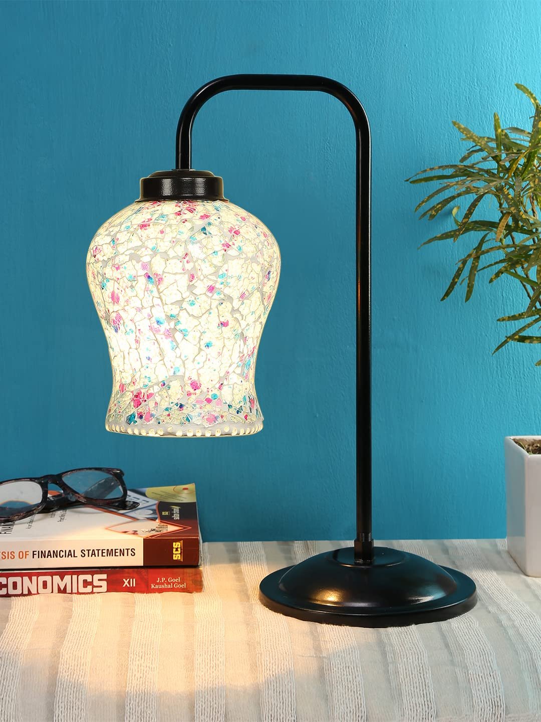 Multi Color Mosaic Glass Iron Table Lamp (GLASS11)