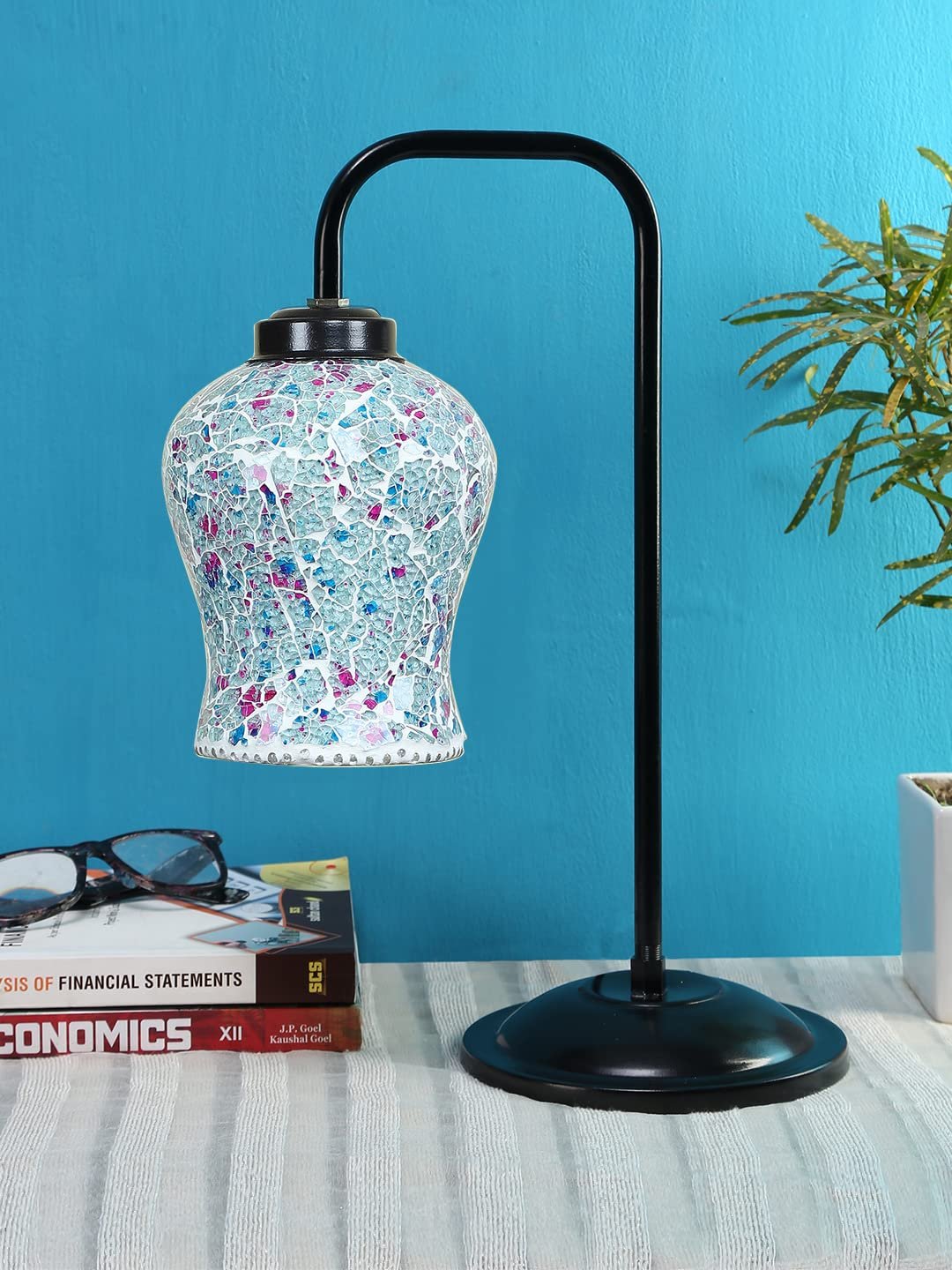 Multi Color Mosaic Glass Iron Table Lamp (GLASS11)