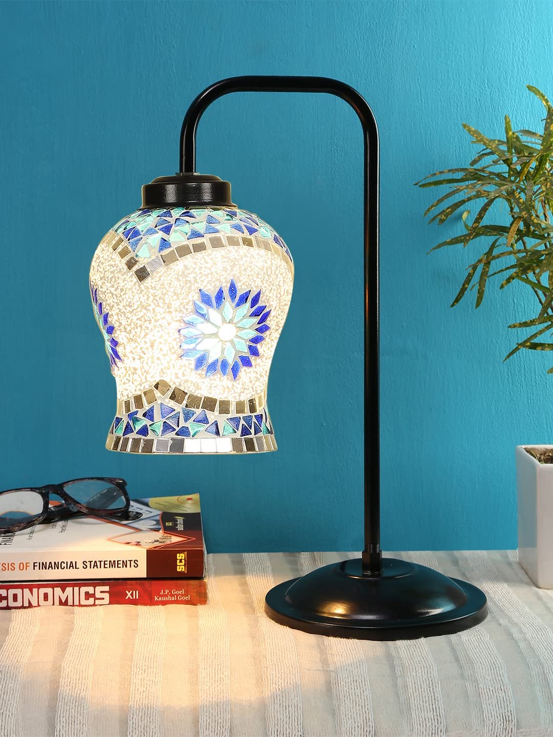 Multi Color Mosaic Glass Iron Table Lamp (GLASS12)