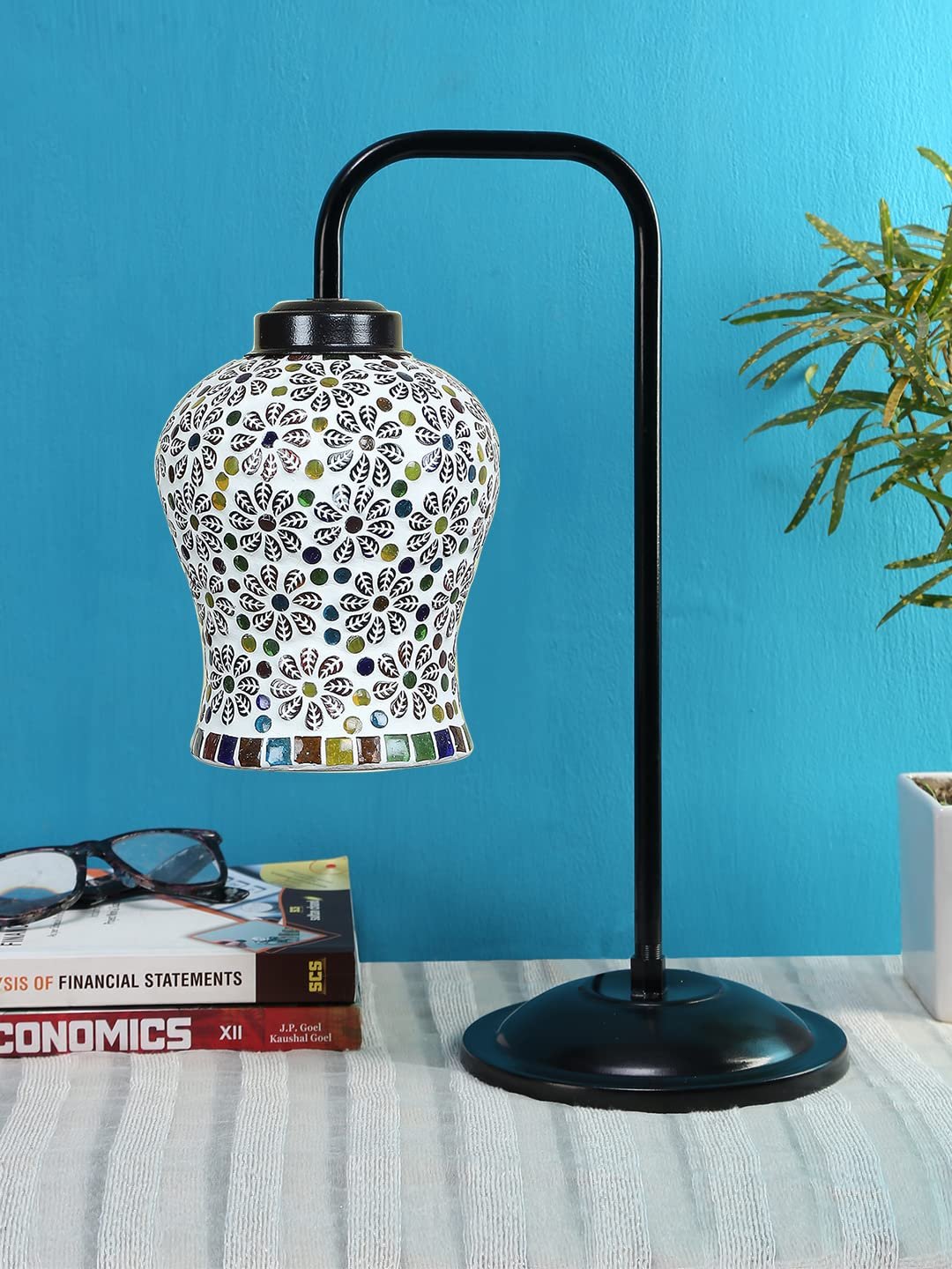 Multi Color Mosaic Glass Iron Table Lamp (GLASS13)