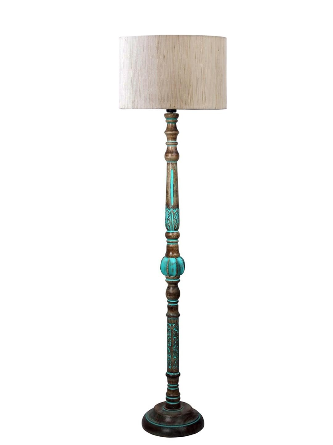 Mid Century Modern Floor Lamp,Hand Turned Floor Lamp Wood for Living Room,Stand Lamp with Fabric Lampshade for Bedroom, Study Room and Office, (Off-White)-A