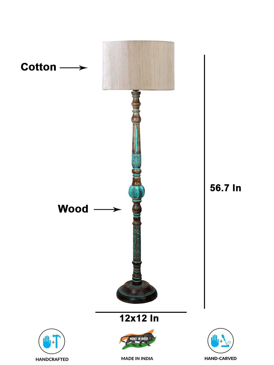 Mid Century Modern Floor Lamp,Hand Turned Floor Lamp Wood for Living Room,Stand Lamp with Fabric Lampshade for Bedroom, Study Room and Office, (Off-White)-A