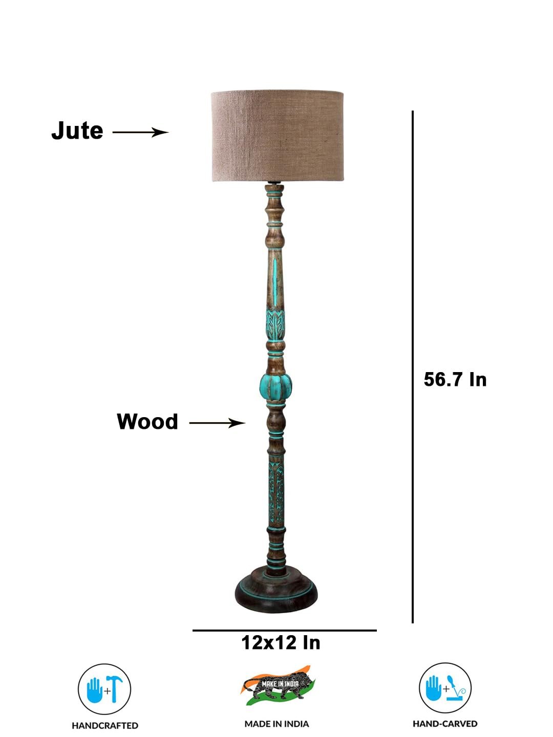 Mid Century Modern Floor Lamp,Hand Turned Floor Lamp Wood for Living Room,Stand Lamp with Jute Lampshade for Bedroom, Study Room and Office, (Beige)-Jute-B
