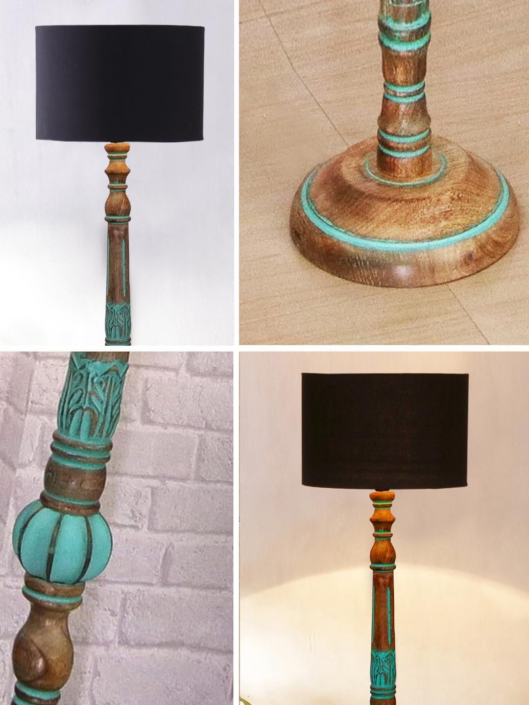 Mid Century Modern Floor Lamp,Hand Turned Floor Lamp Wood for Living Room,Stand Lamp with Jute Lampshade for Bedroom, Study Room and Office, (Black)