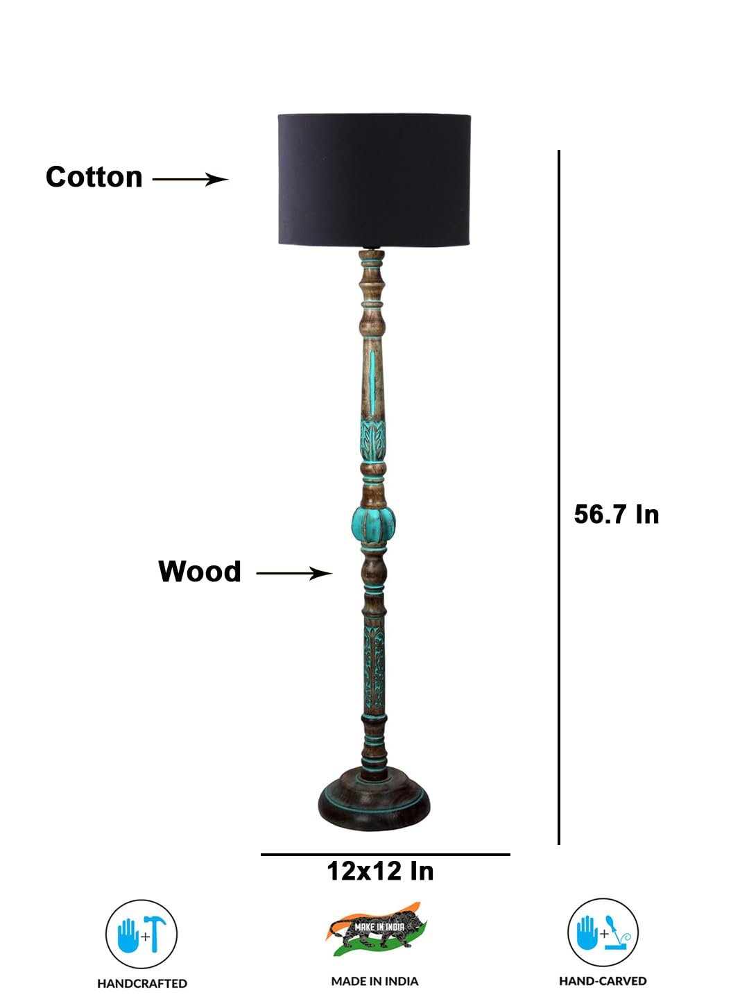 Mid Century Modern Floor Lamp,Hand Turned Floor Lamp Wood for Living Room,Stand Lamp with Jute Lampshade for Bedroom, Study Room and Office, (Black)