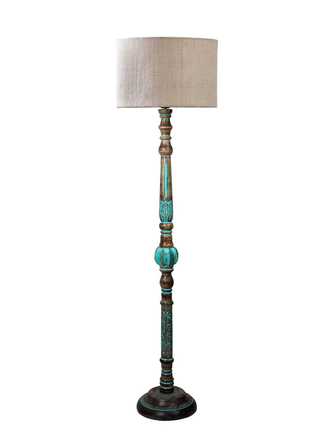 Mid Century Modern Floor Lamp,Hand Turned Floor Lamp Wood for Living Room,Stand Lamp with Jute Lampshade for Bedroom, Study Room and Office, (White) Jute