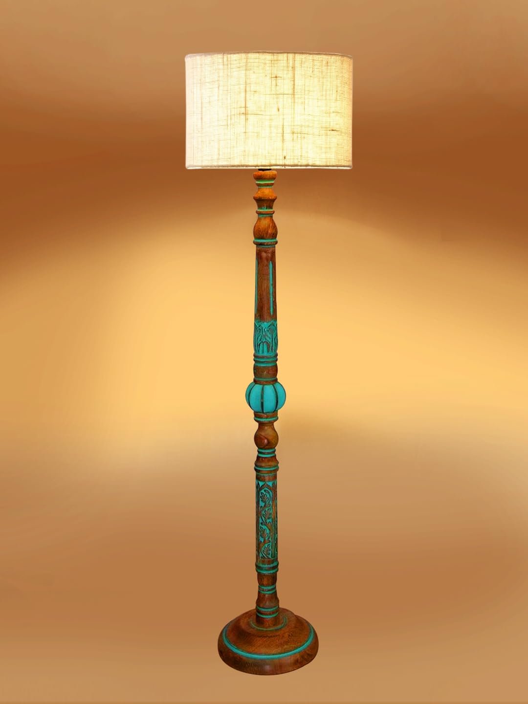 Mid Century Modern Floor Lamp,Hand Turned Floor Lamp Wood for Living Room,Stand Lamp with Jute Lampshade for Bedroom, Study Room and Office, (White) Jute