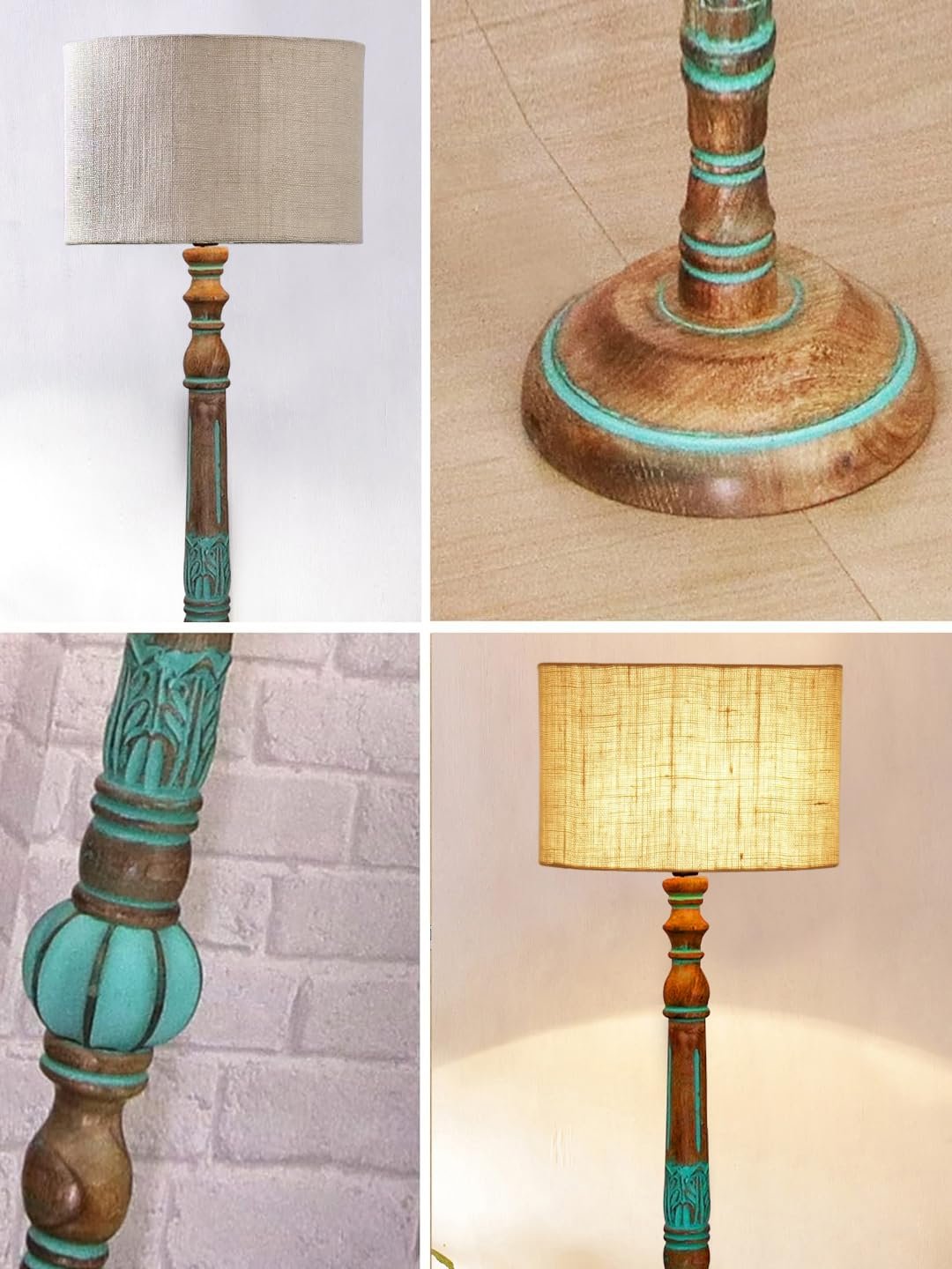 Mid Century Modern Floor Lamp,Hand Turned Floor Lamp Wood for Living Room,Stand Lamp with Jute Lampshade for Bedroom, Study Room and Office, (White) Jute