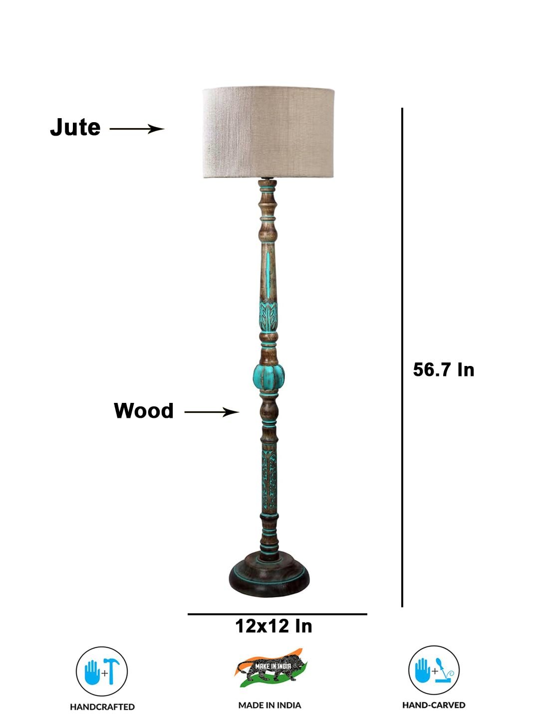 Mid Century Modern Floor Lamp,Hand Turned Floor Lamp Wood for Living Room,Stand Lamp with Jute Lampshade for Bedroom, Study Room and Office, (White) Jute