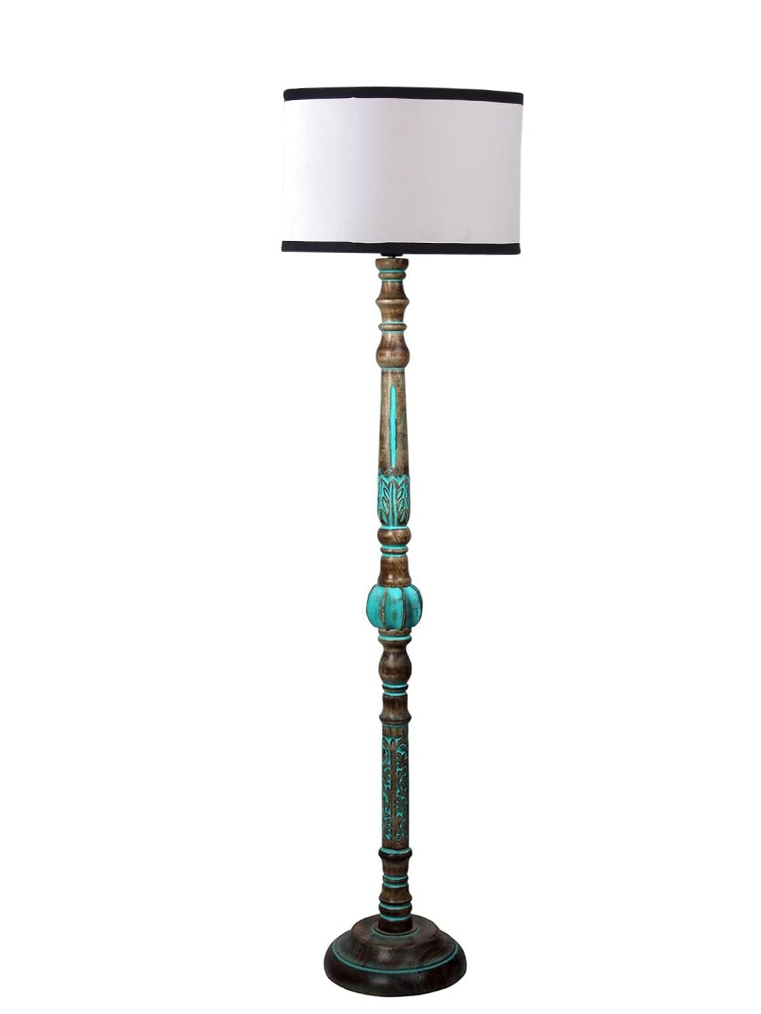 Mid Century Modern Floor Lamp,Hand Turned Floor Lamp Wood for Living Room,Stand Lamp with Fabric Lampshade for Bedroom, Study Room and Office, (White & Black)