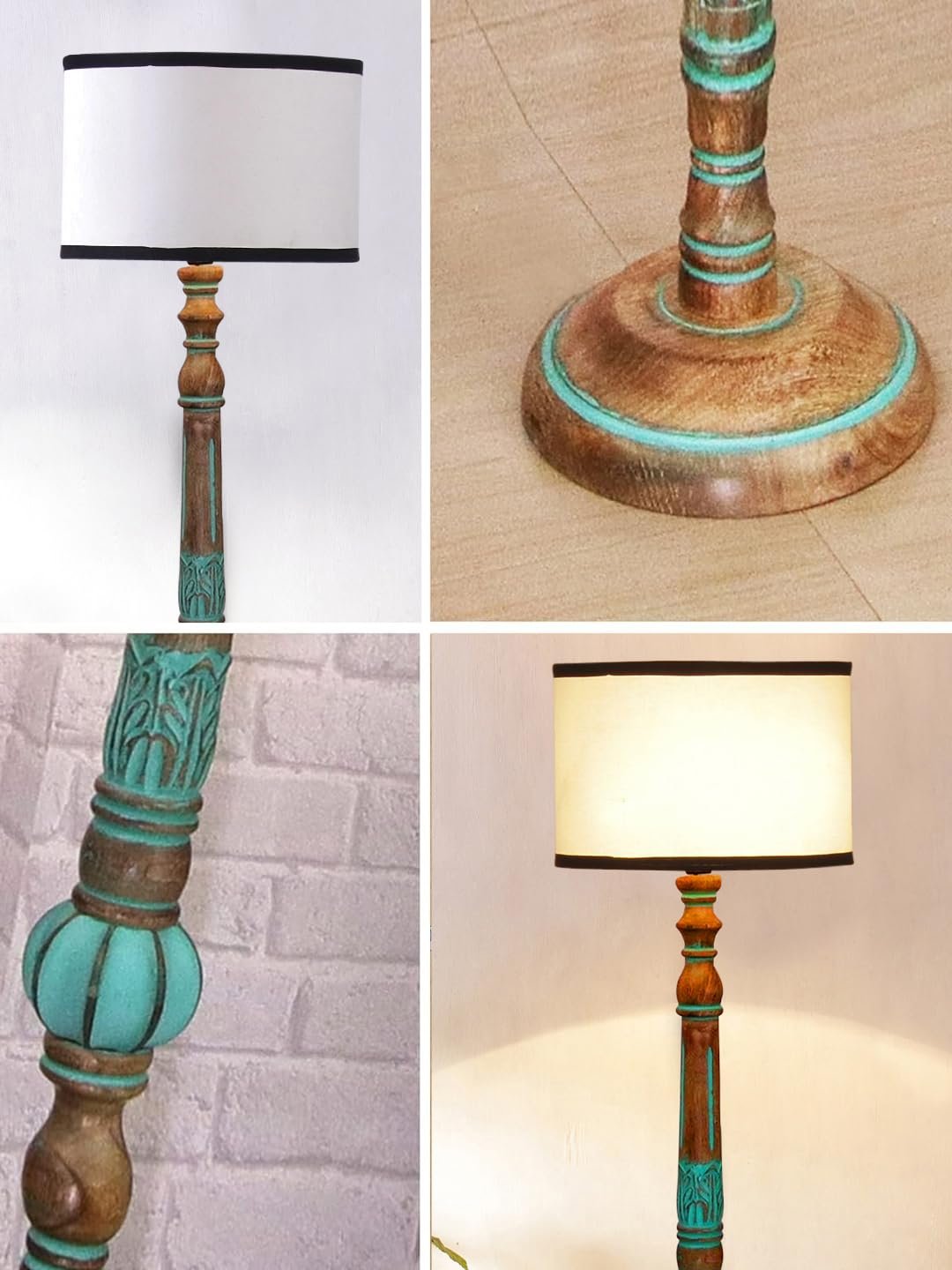 Mid Century Modern Floor Lamp,Hand Turned Floor Lamp Wood for Living Room,Stand Lamp with Fabric Lampshade for Bedroom, Study Room and Office, (White & Black)