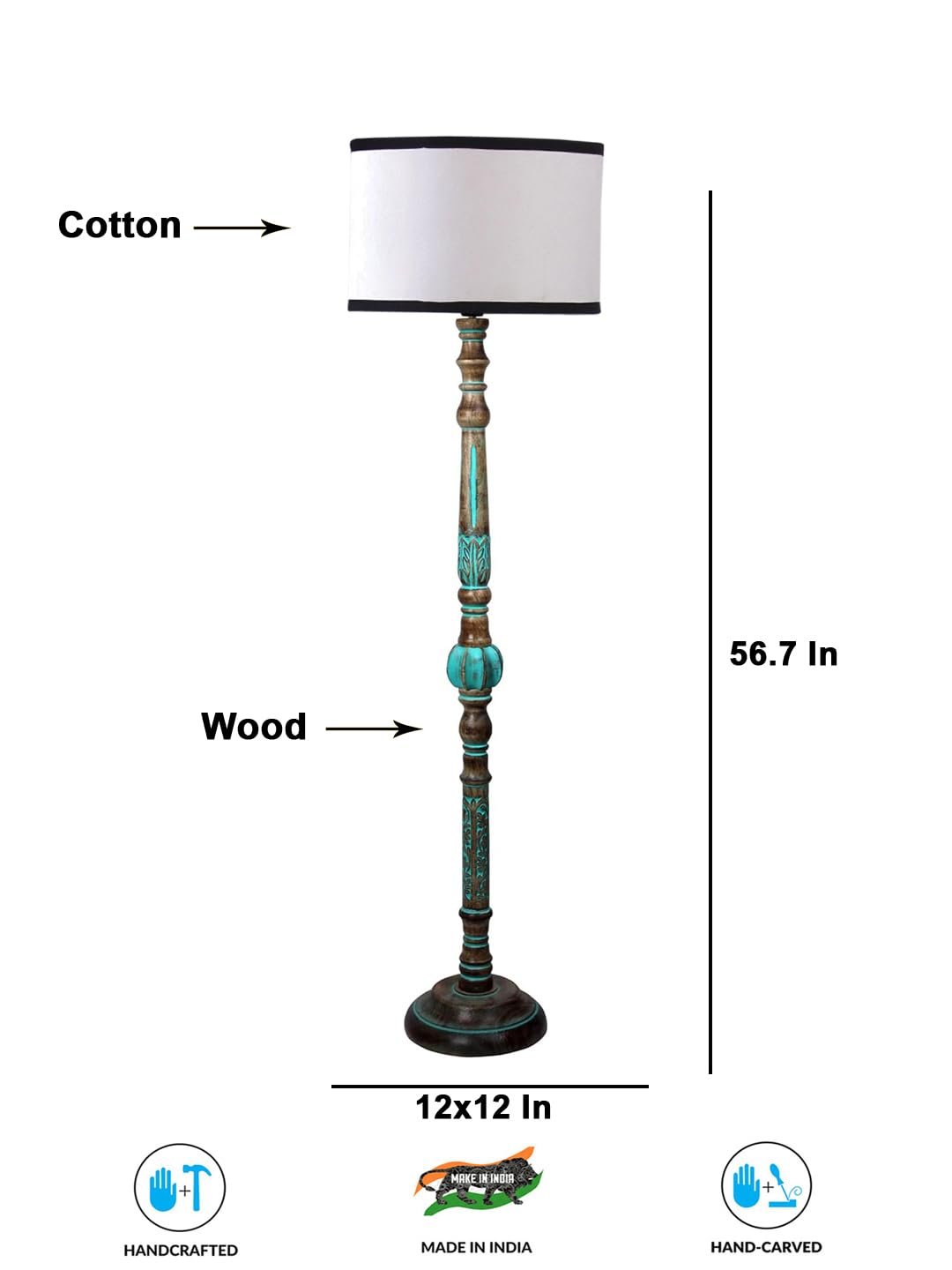 Mid Century Modern Floor Lamp,Hand Turned Floor Lamp Wood for Living Room,Stand Lamp with Fabric Lampshade for Bedroom, Study Room and Office, (White & Black)