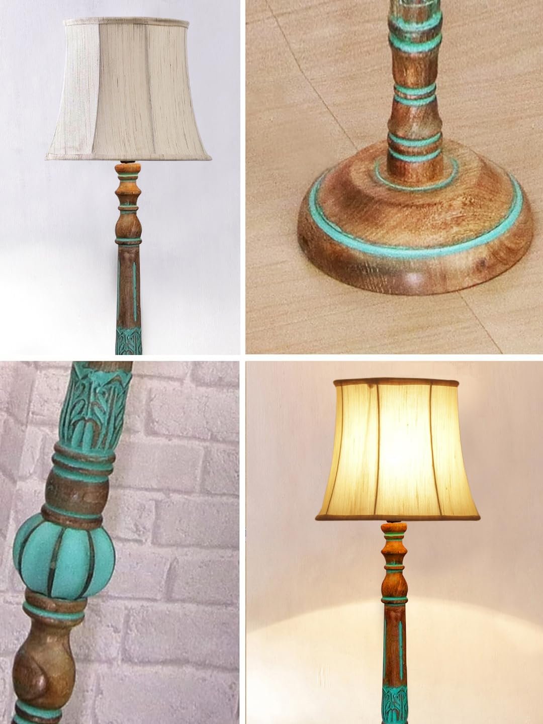 Mid Century Modern Floor Lamp,Hand Turned Floor Lamp Wood for Living Room,Stand Lamp with Fabric Lampshade for Bedroom, Study Room and Office, (Off-White)