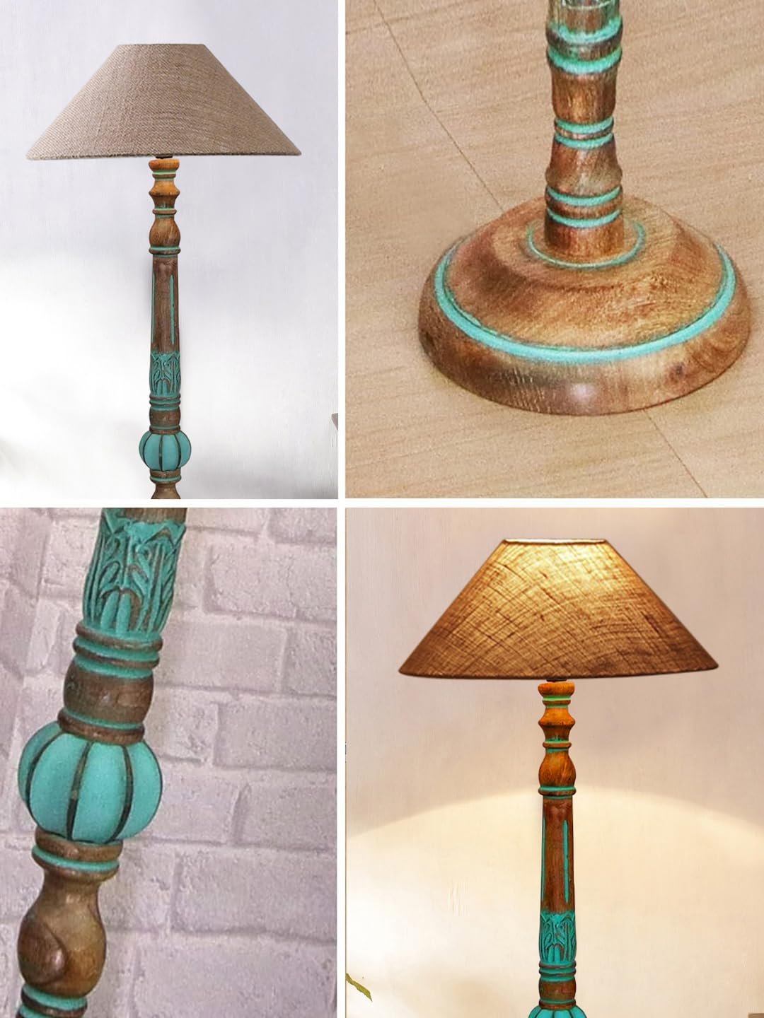 Mid Century Modern Floor Lamp,Hand Turned Floor Lamp Wood for Living Room,Stand Lamp with Jute Lampshade for Bedroom, Study Room and Office, (Beige)-Jute