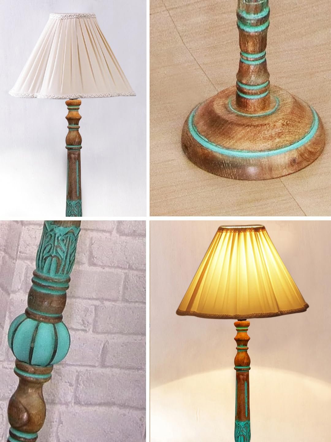 Mid Century Modern Floor Lamp,Hand Turned Floor Lamp Wood for Living Room,Stand Lamp with Fabric Lampshade for Bedroom, Study Room and Office, (Off-White)-C