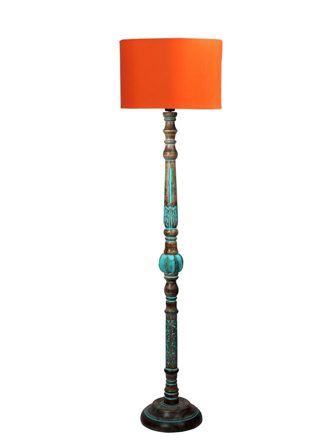 Mid Century Modern Floor Lamp,Hand Turned Floor Lamp Wood for Living Room,Stand Lamp with Fabric Lampshade for Bedroom, Study Room and Office, (Orange)-C