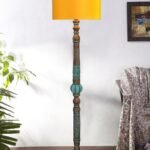Mid Century Modern Floor Lamp,Hand Turned Floor Lamp Wood for Living Room,Stand Lamp with Fabric Lampshade for Bedroom, Study Room and Office, (Yellow)-C