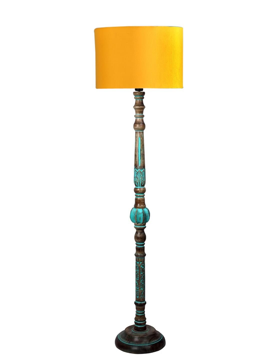 Mid Century Modern Floor Lamp,Hand Turned Floor Lamp Wood for Living Room,Stand Lamp with Fabric Lampshade for Bedroom, Study Room and Office, (Yellow)-C