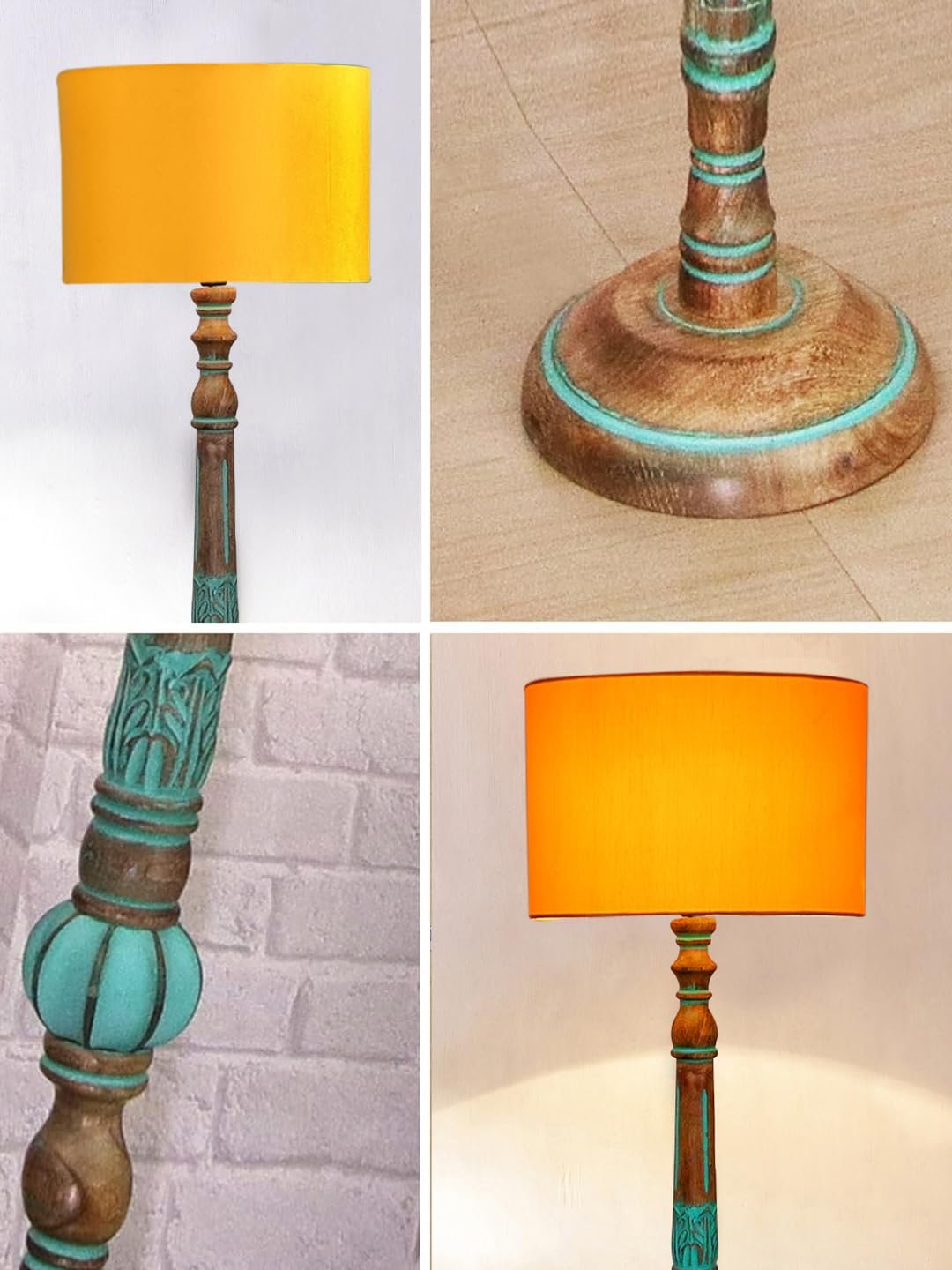 Mid Century Modern Floor Lamp,Hand Turned Floor Lamp Wood for Living Room,Stand Lamp with Fabric Lampshade for Bedroom, Study Room and Office, (Yellow)-C