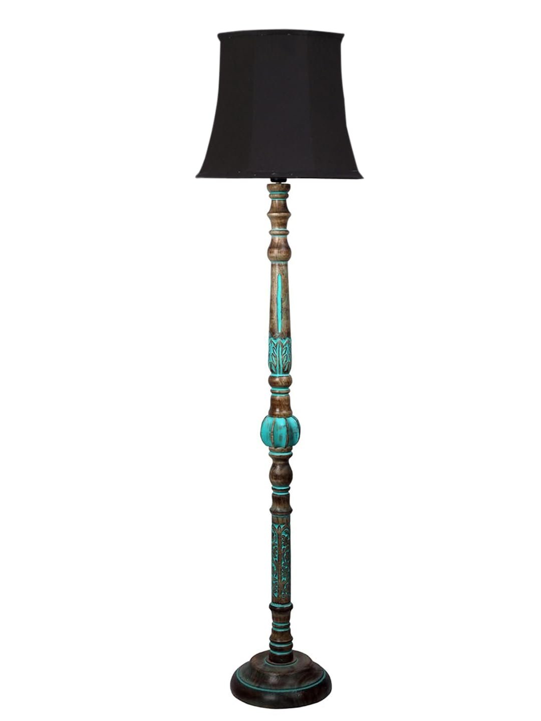 Mid Century Modern Floor Lamp,Hand Turned Floor Lamp Wood for Living Room,Stand Lamp with Fabric Lampshade for Bedroom, Study Room and Office, (Black)-D