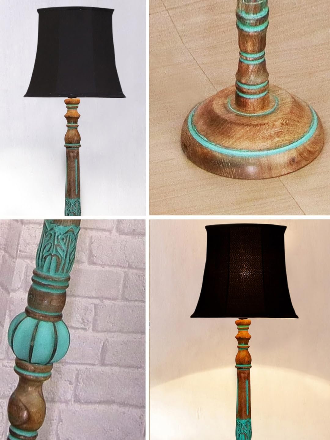 Mid Century Modern Floor Lamp,Hand Turned Floor Lamp Wood for Living Room,Stand Lamp with Fabric Lampshade for Bedroom, Study Room and Office, (Black)-D