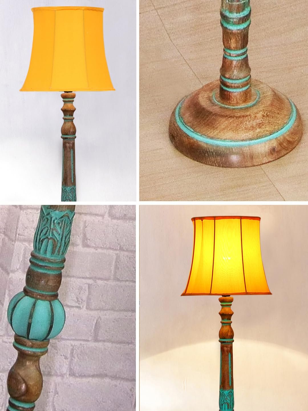 Mid Century Modern Floor Lamp,Hand Turned Floor Lamp Wood for Living Room,Stand Lamp with Fabric Lampshade for Bedroom, Study Room and Office, (Yellow)-f