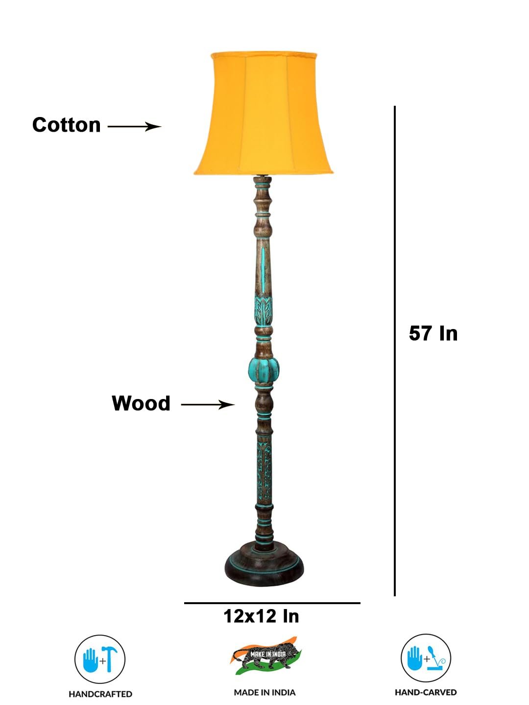 Mid Century Modern Floor Lamp,Hand Turned Floor Lamp Wood for Living Room,Stand Lamp with Fabric Lampshade for Bedroom, Study Room and Office, (Yellow)-f