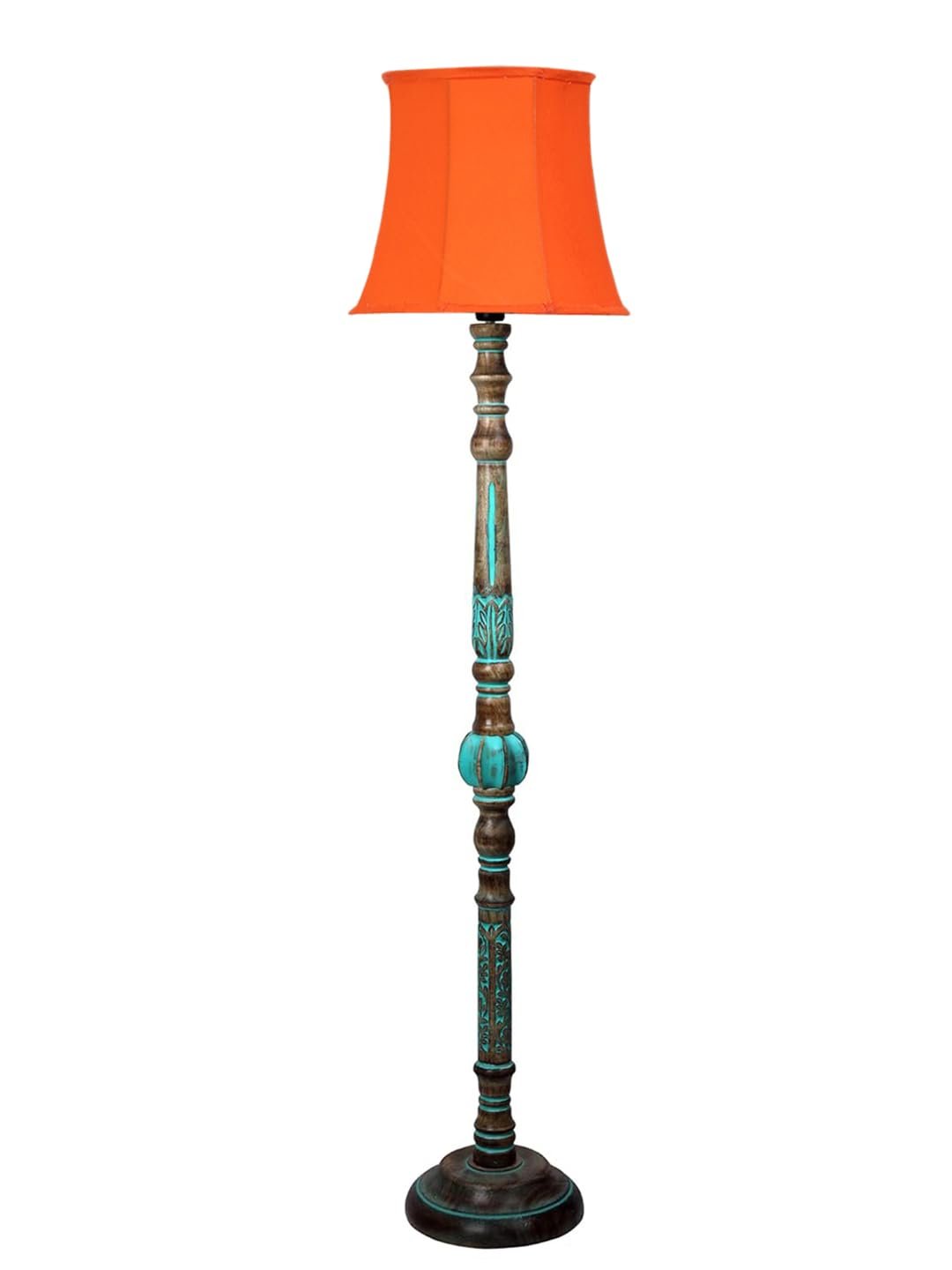 Mid Century Modern Floor Lamp,Hand Turned Floor Lamp Wood for Living Room,Stand Lamp with Fabric Lampshade for Bedroom, Study Room and Office, (Orange)-G