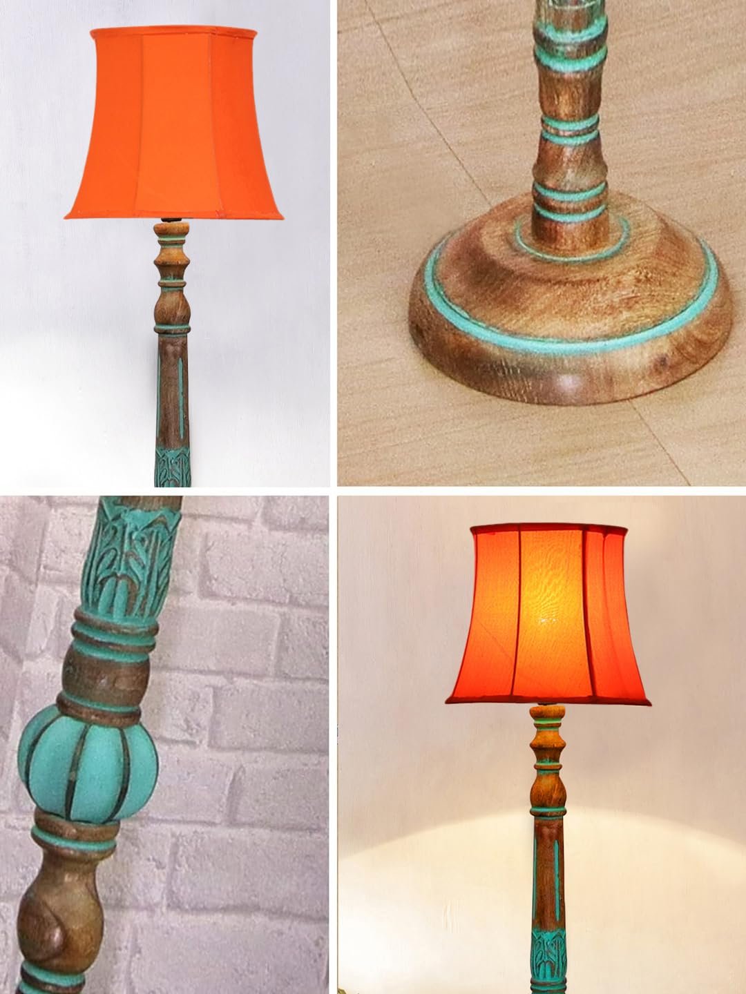 Mid Century Modern Floor Lamp,Hand Turned Floor Lamp Wood for Living Room,Stand Lamp with Fabric Lampshade for Bedroom, Study Room and Office, (Orange)-G